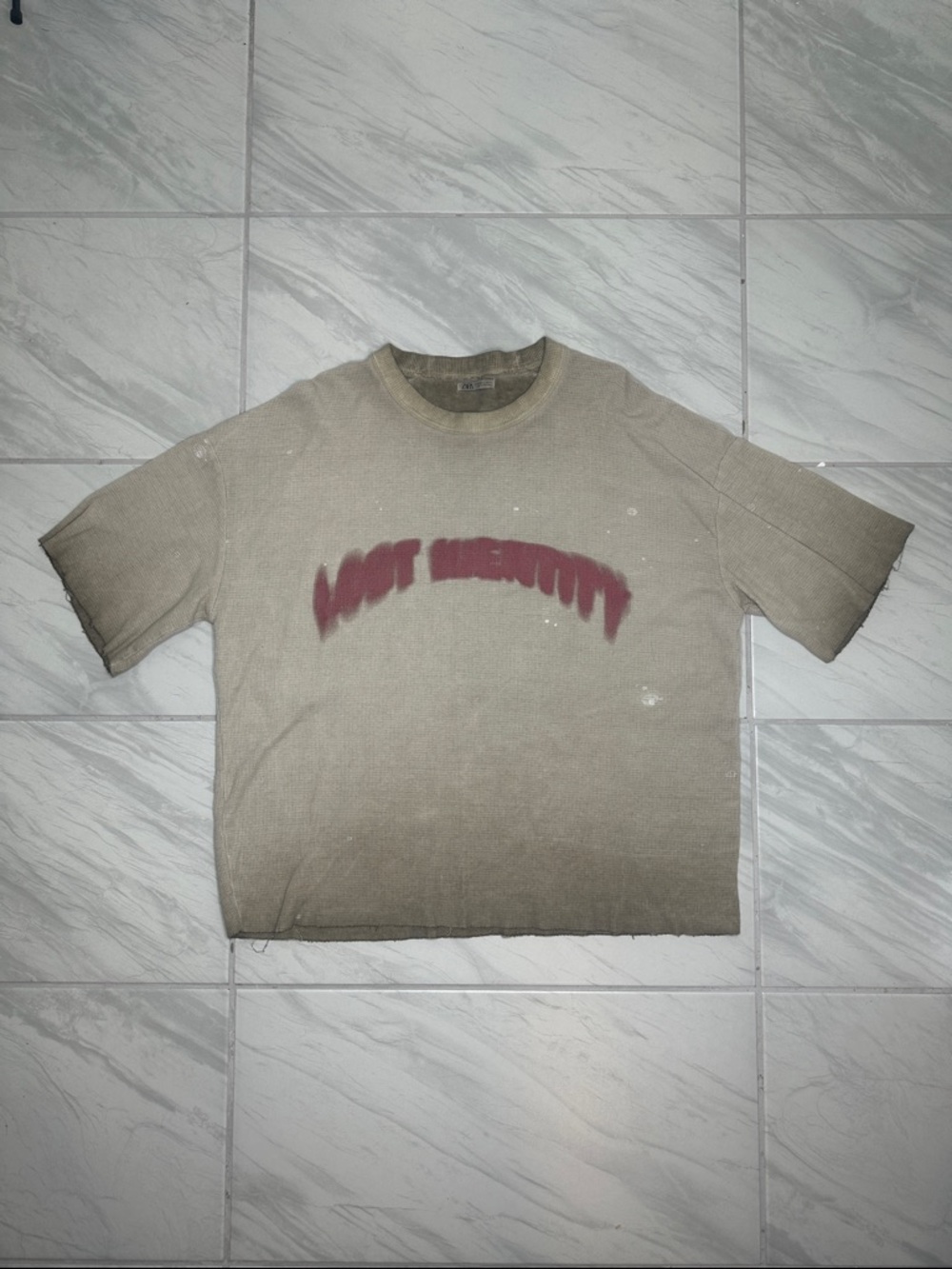 Zara Waffle-Knit Crewneck in Beige